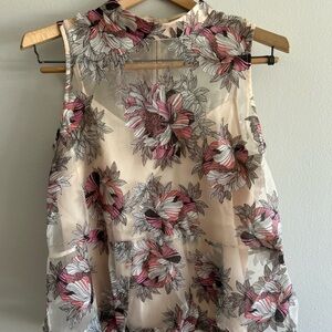 Anthropologie Women’s  Floral Sheer Blouse - Pink and Cream Sz S
